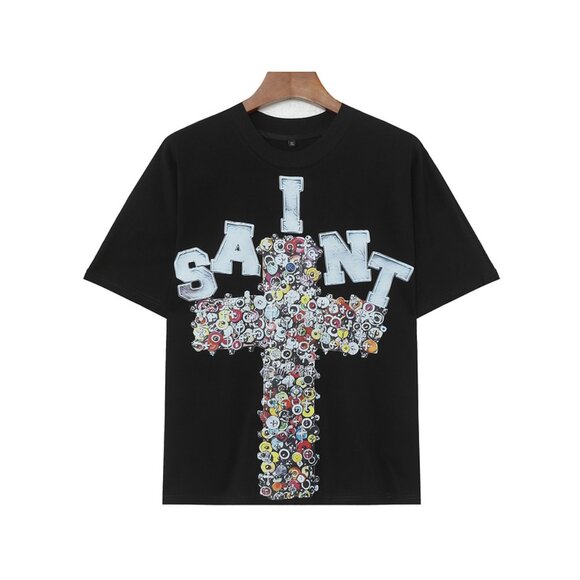 Billionaire Studios Edgy I Sant Cross Graphic Black Tee
